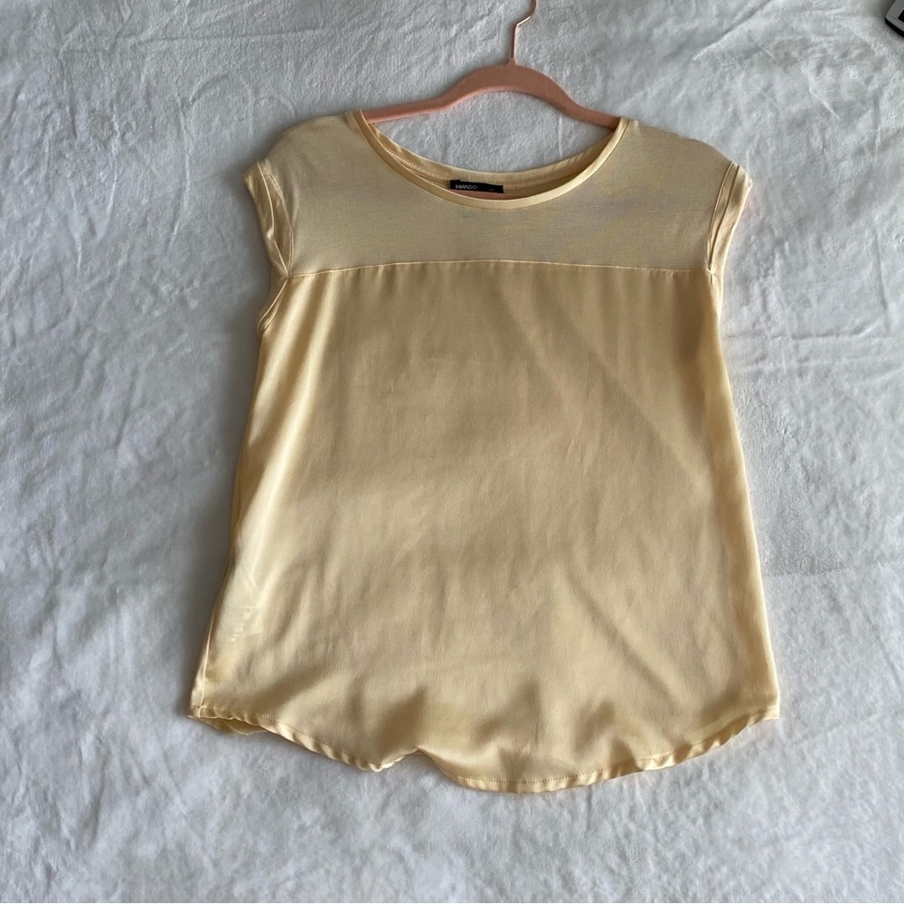 MANGO butter yellow satin effect blouse.